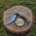 Hand-Engraved Folding Knife with Brass Handle – Handcrafted Liner Lock Pocket Knife, Art in Your Pocket