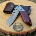 Tanto Style Damascus Folding Knife with Pakka Wood Handle