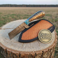 Teal Wood Handle Damascus Comb Back Knife for Everyday Carry