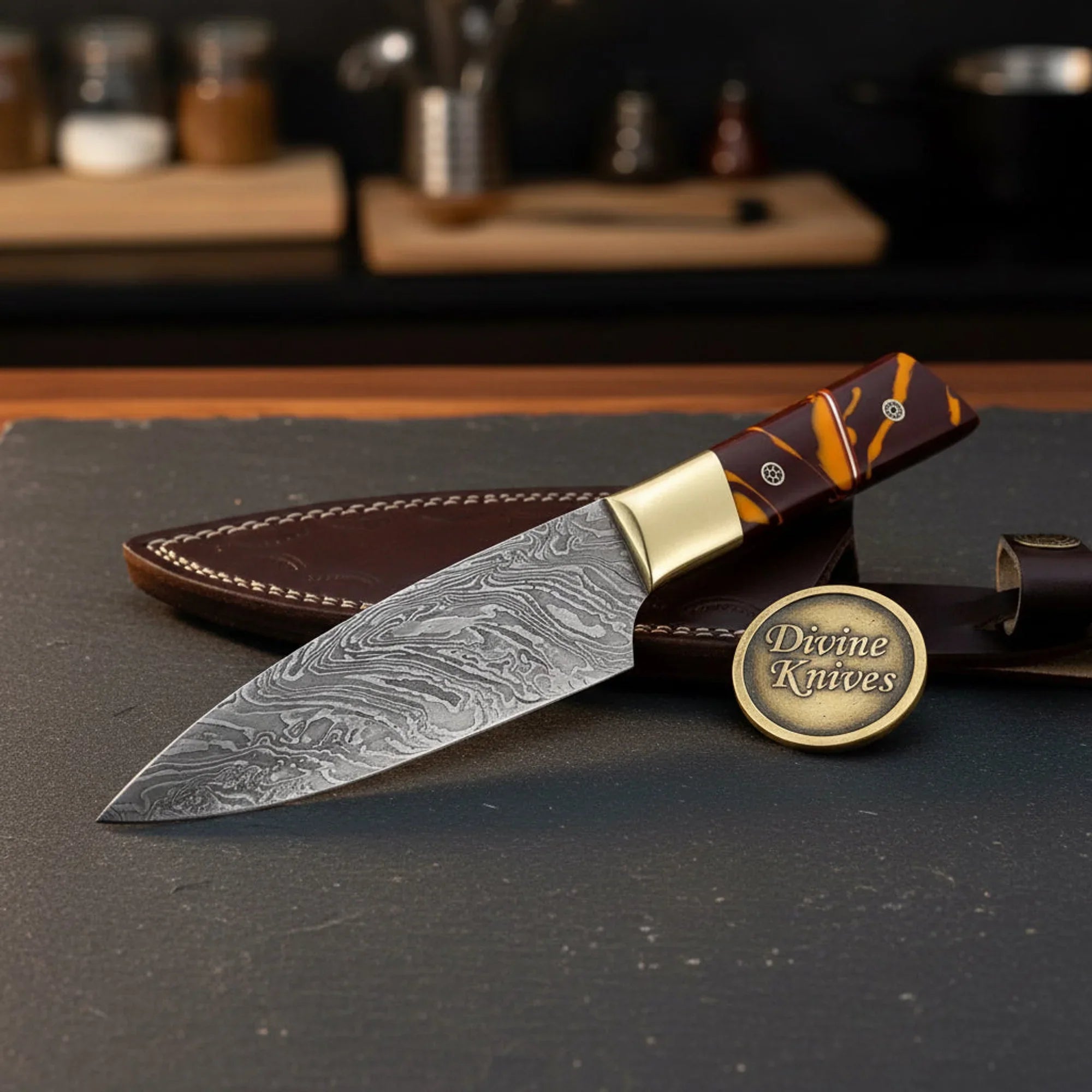 Orange Resin Handle Paring Knife with Handmade Utility for Everyday Cooking