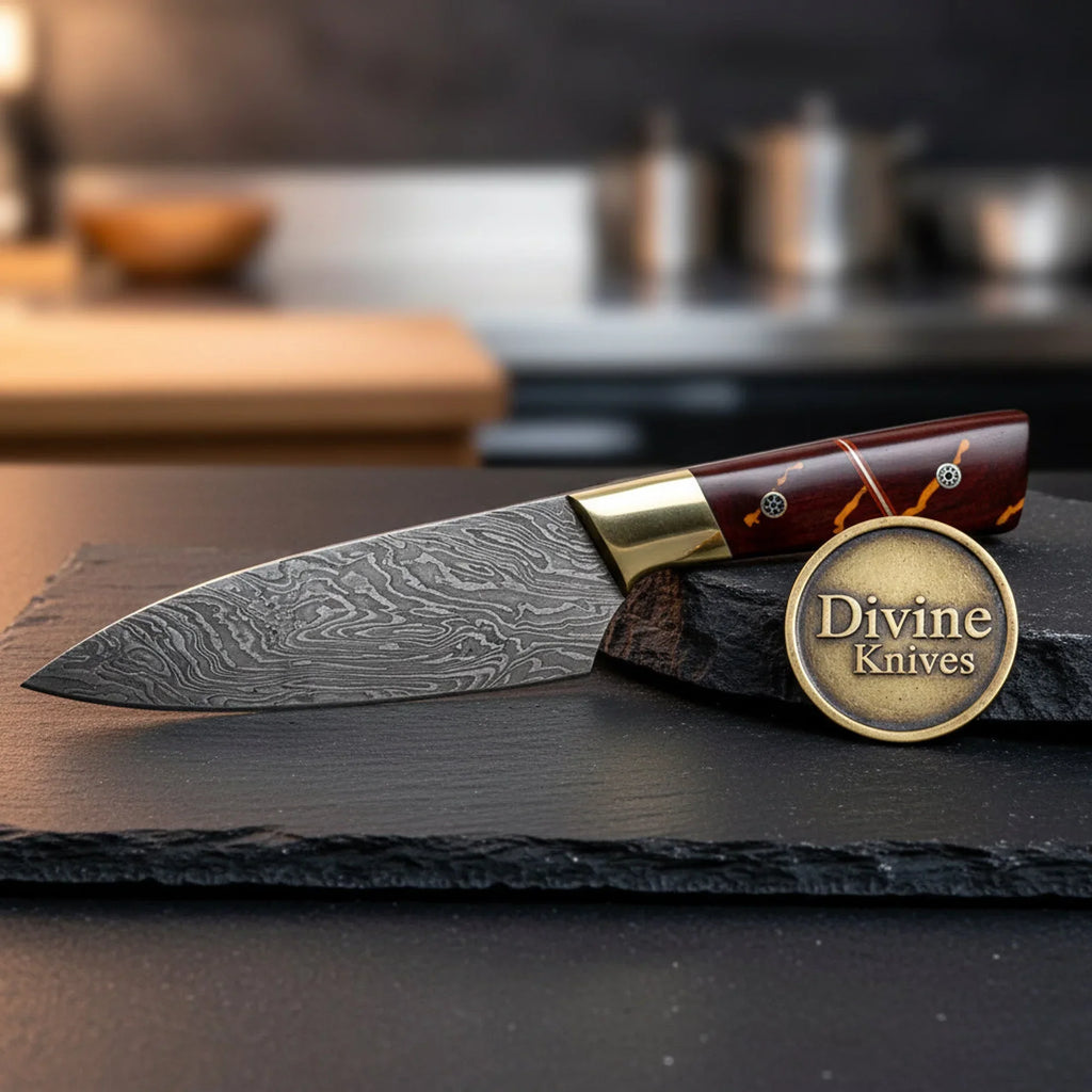 Orange Resin Handle Paring Knife with Handmade Utility for Everyday Cooking