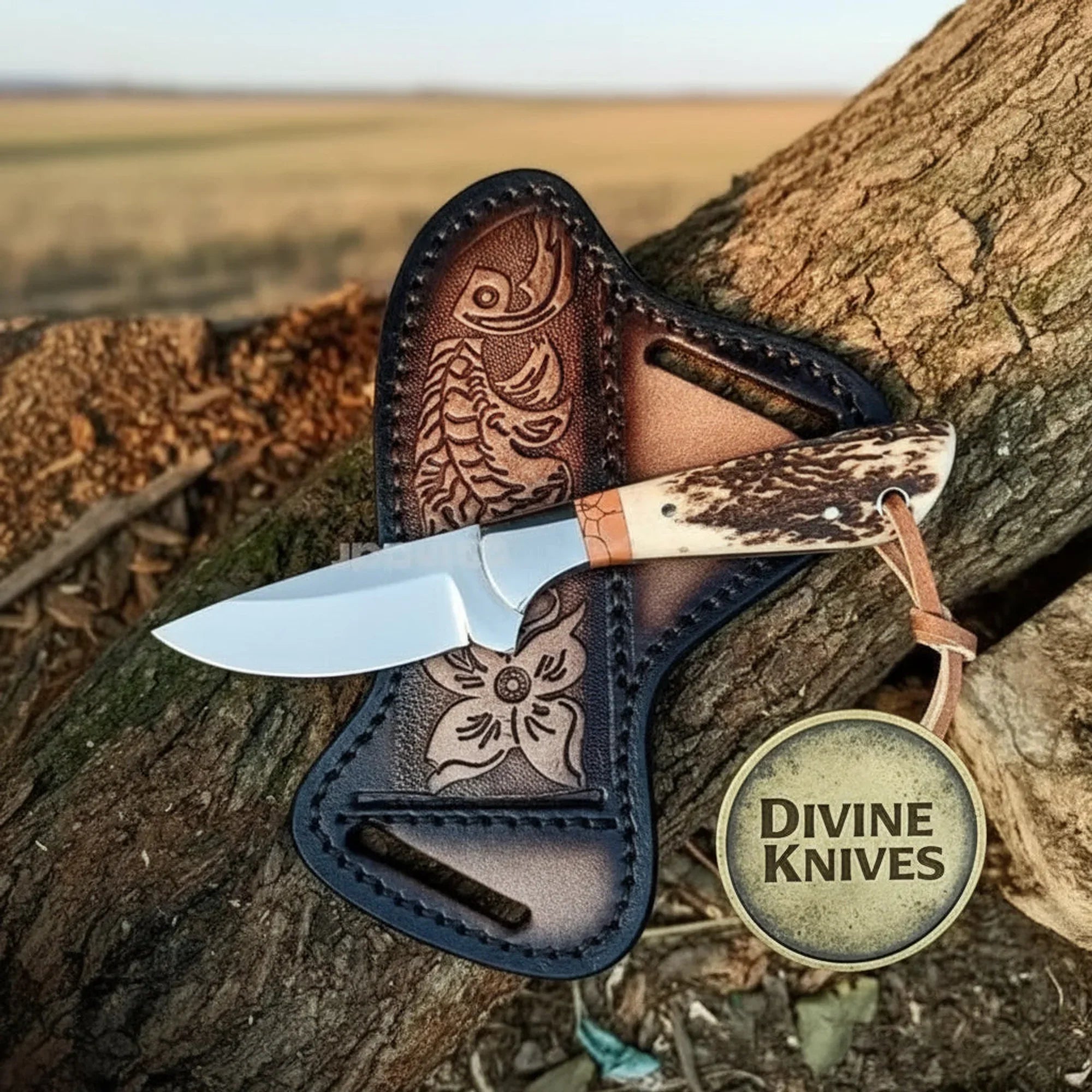 Full Damascus Cowboy Bull Cutter Knife with D-Guard Grip – Handcrafted Western Ranch & Display Piece