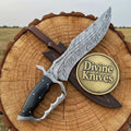 Feather Pattern Bowie Knife with Knuckle Grip for Collectors and Display