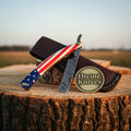 American Flag Damascus Straight Razor – Handcrafted Patriotic Cut-Throat Razor with 4-Inch Blade