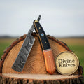 Black & Olive Wood Damascus Straight Razor – Handcrafted Cut-Throat Razor with 4-Inch Edge