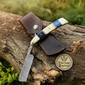 Blue Pakkawood & Camel Bone Straight Razor – Handcrafted Cut-Throat Razor with 4-Inch Blade