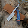 Twisted Damascus Straight Razor with Blue & Black Resin Handle – Handcrafted Cut-Throat Razor