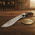 Burl Wood Handle Damascus Bowie Knife for Outdoor Adventures