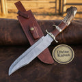 Bone Handle Damascus Bowie Knife with Handcrafted Design