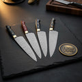 4-Piece Brass Bolster Chef Knife Set with Mixed Handle Finishes for a Complete Kitchen Upgrade