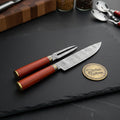 Red Wood Handle Chef Knife and Carving Fork Set for Serving and Everyday Prep