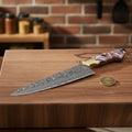 Handmade Chef Knife with Pink Resin Handle