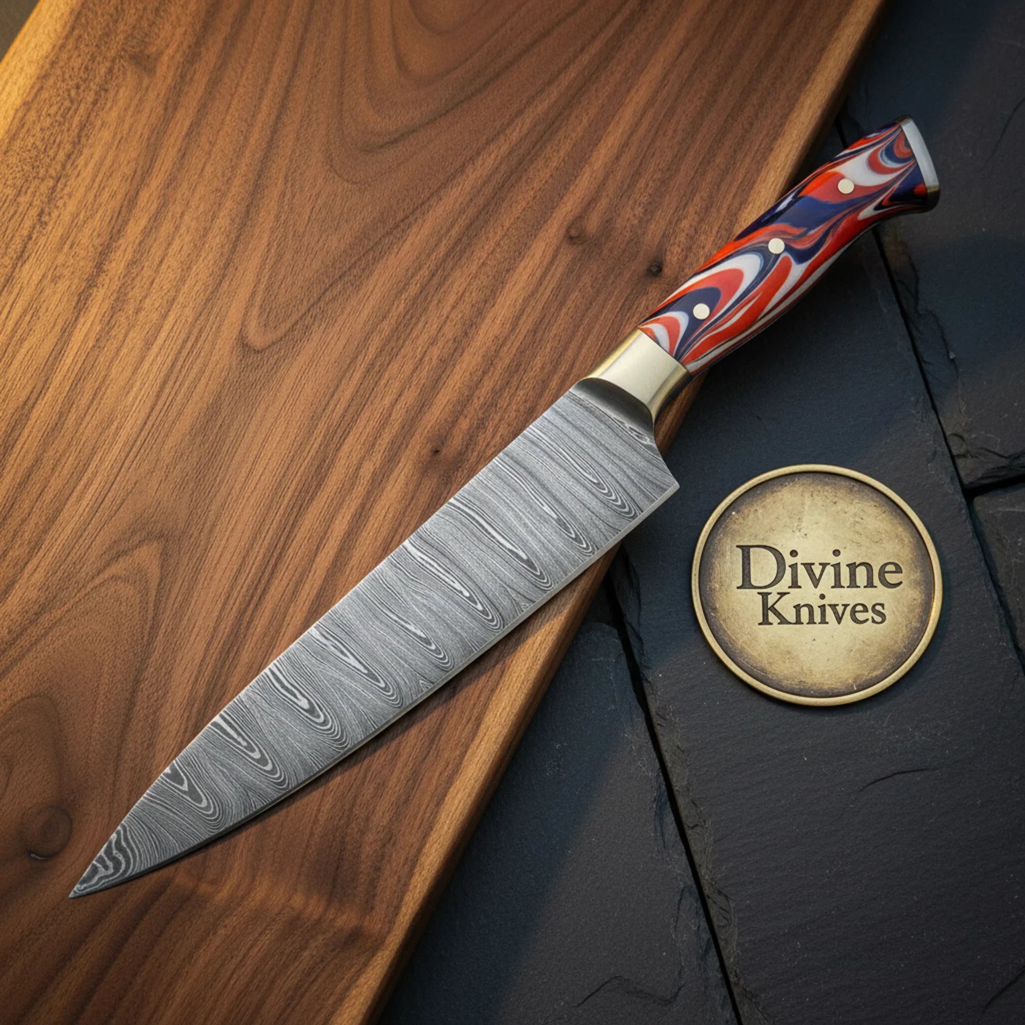 American Flag G10 Handle Chef Knife with Patriotic Design for Daily Kitchen Prep