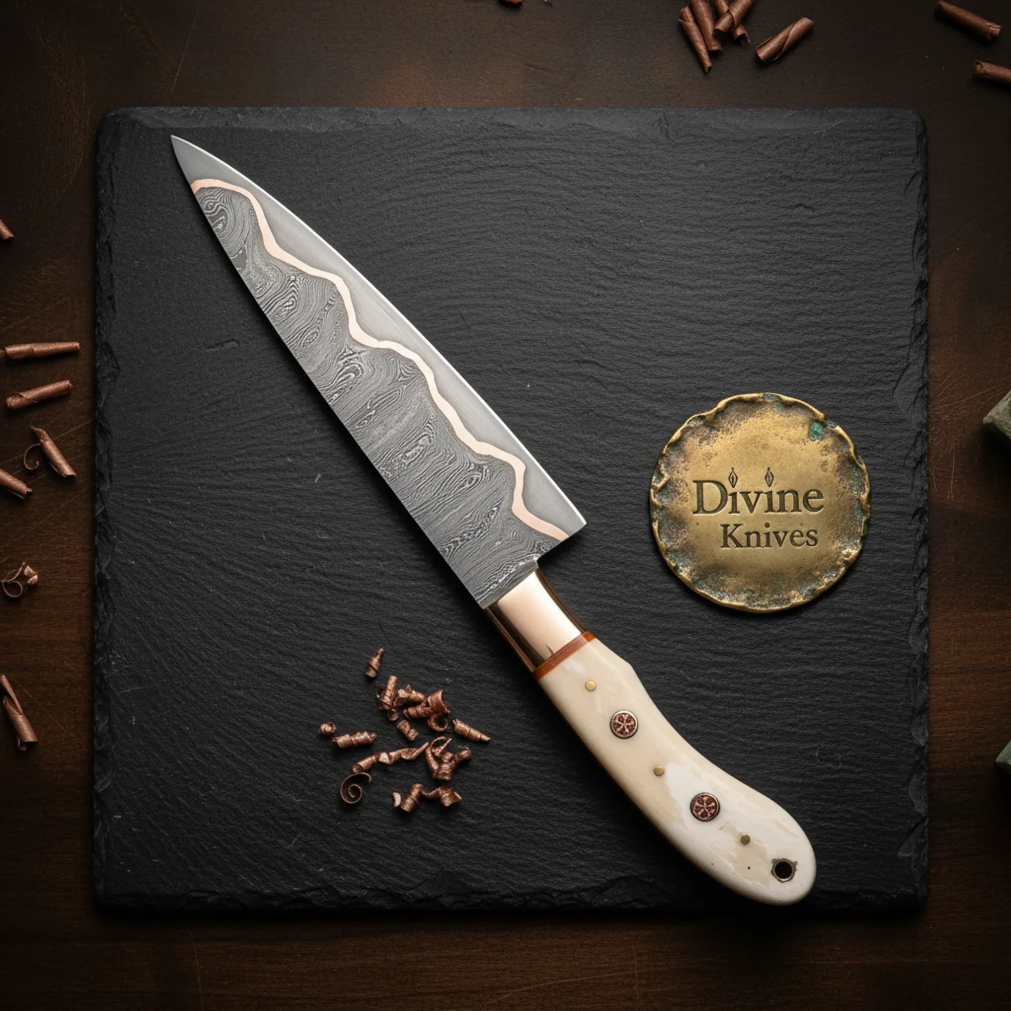 Bone Handle Paring Knife with Copper Inlay for Cooking and Gifting