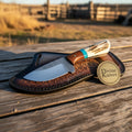 Rosewood, Turquoise & Stag Horn Cowboy Knife with Rasp Steel Blade