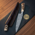 Stag Antler Chef Knife with Feather Pattern for Precision Kitchen Prep