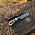 Damascus Hunting Knife with Stag Horn Handle – Full-Tang Outdoor Tool (8-Inch)