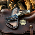 Copper Damascus Hunting Knife with Stag Horn Handle – Handcrafted Skinner & Outdoor Tool