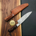 Rosewood Chef Knife with Tan Leather Sheath for Home Chefs