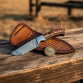Stag Handle Bowie Knife with Brass Guard and Leather Sheath