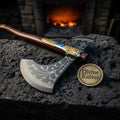 Norse Rune Viking Axe with Turquoise Inlay and Brass Fittings
