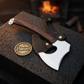 Cutout Eye Viking Axe with Wood Handle and Textured Leather Sheath
