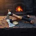 Double-Edged Vegvisir Viking Axe with Cord Wrapped Handle