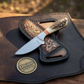 Leather-Wrapped Handle Damascus Bowie Knife for Outdoor Adventures