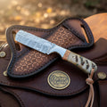 Ram Horn Cowboy Knife with Damascus Blade & Turquoise Stone Spacer
