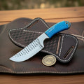 Paracord-Wrapped Cowboy Knife with Rasp Steel Blade & Blue Pine Cone Handle