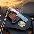 Bull Cutter Cowboy Knife with Damascus Blade & Stag Horn Handle