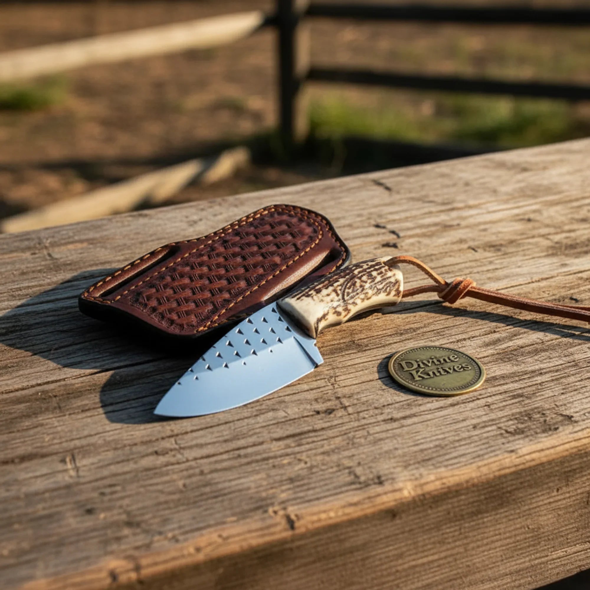 Stag Horn Cowboy Knife with Rasp Steel Blade (6-Inch EDC)