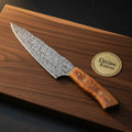 Olive Wood Handle Chef Knife with Patterned Steel Blade for Everyday Cooking