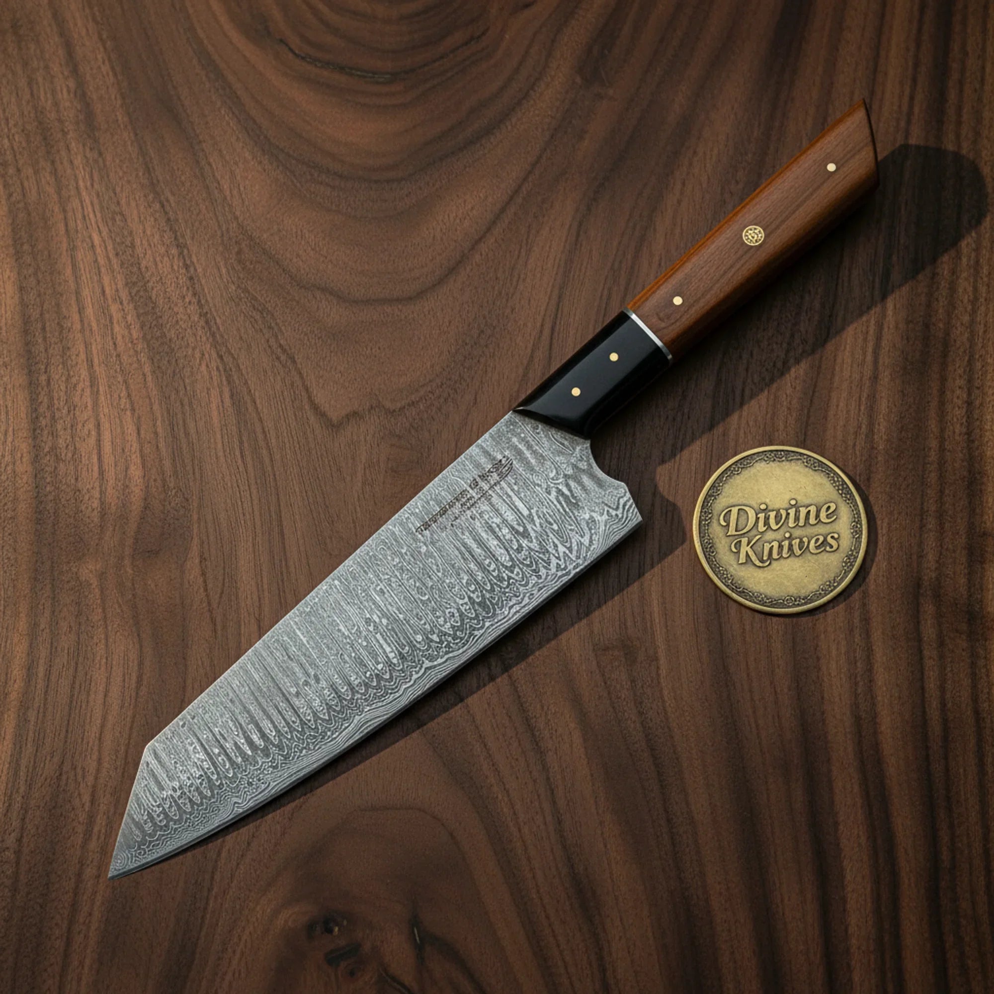 Wood Handle Kiritsuke Chef Knife with Black Bolster for Detail Cutting