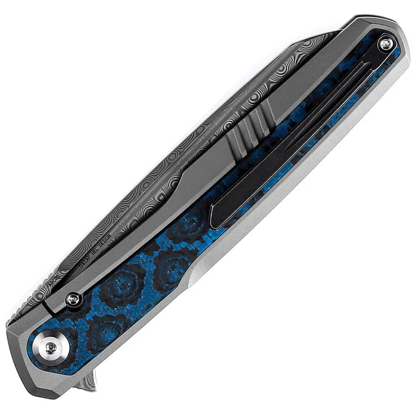 Kansept Arcus Damascus Framelock Folding Knife w/ Carbon Fiber Inlay
