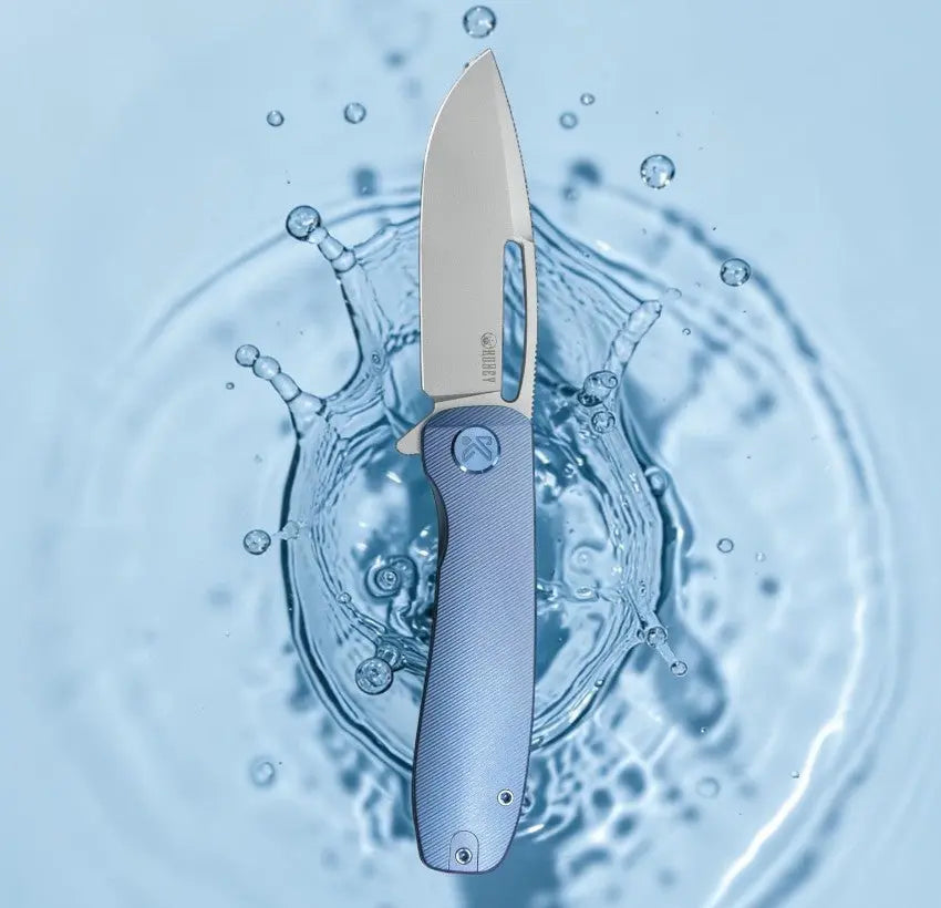Kubey Supercell Blue Titanium Folding Knife