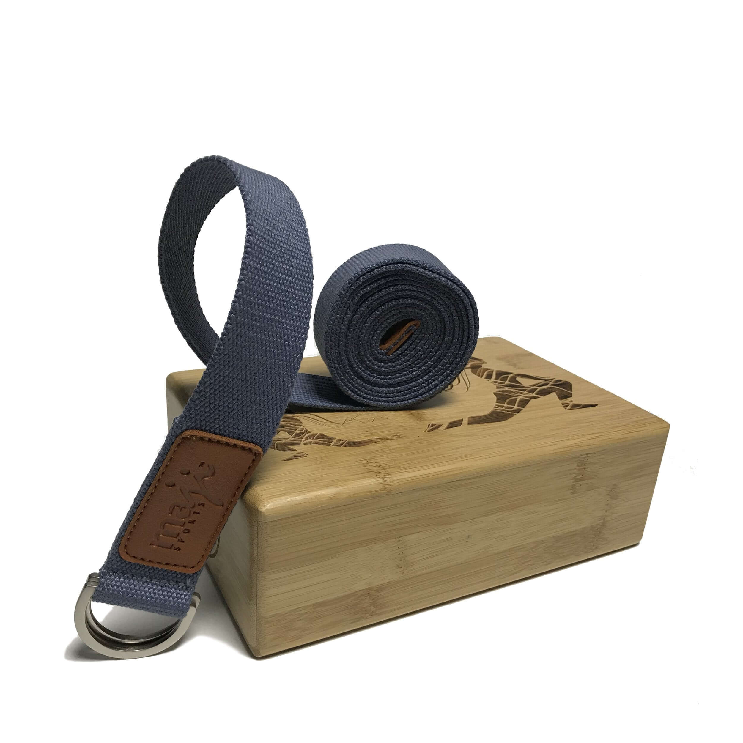 Laser Engraved Bamboo Yoga Block & Strap Combo