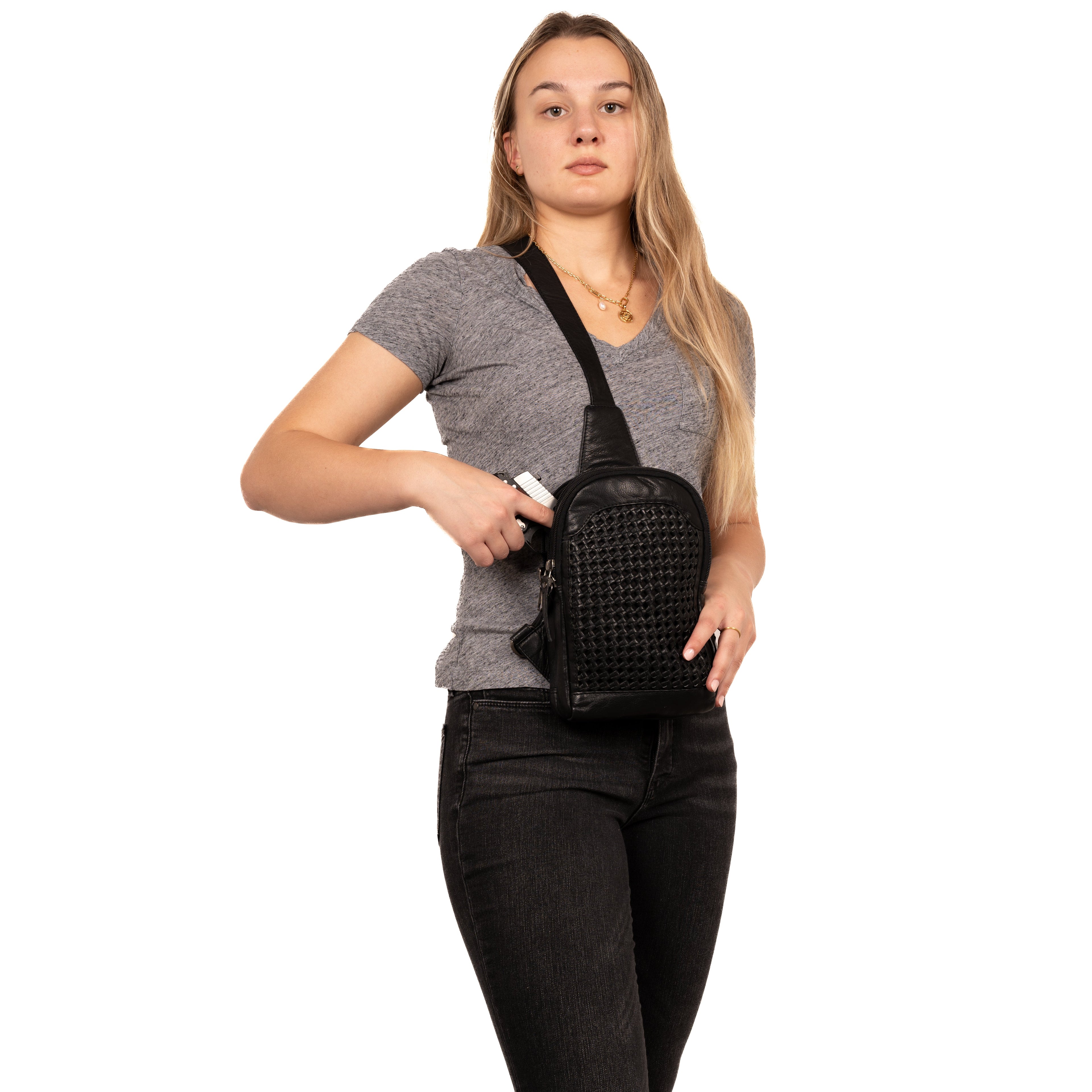 Concealed Carry Bristol Sling Leather Backpack by Lady Conceal