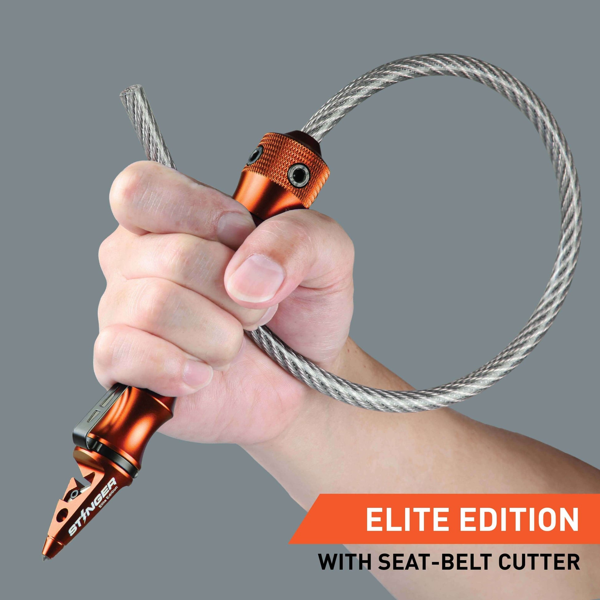Stinger Whip Car Emergency Tool with Seat Belt Cutter and Window Breaker (Elite Edition, Orange)