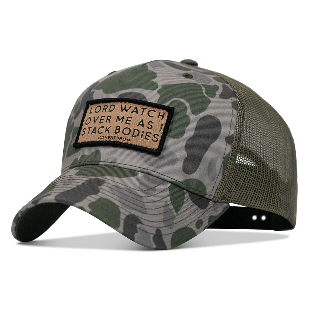 Lord Watch Over Me As I Stack Bodies Tan Patch Snapback Hat