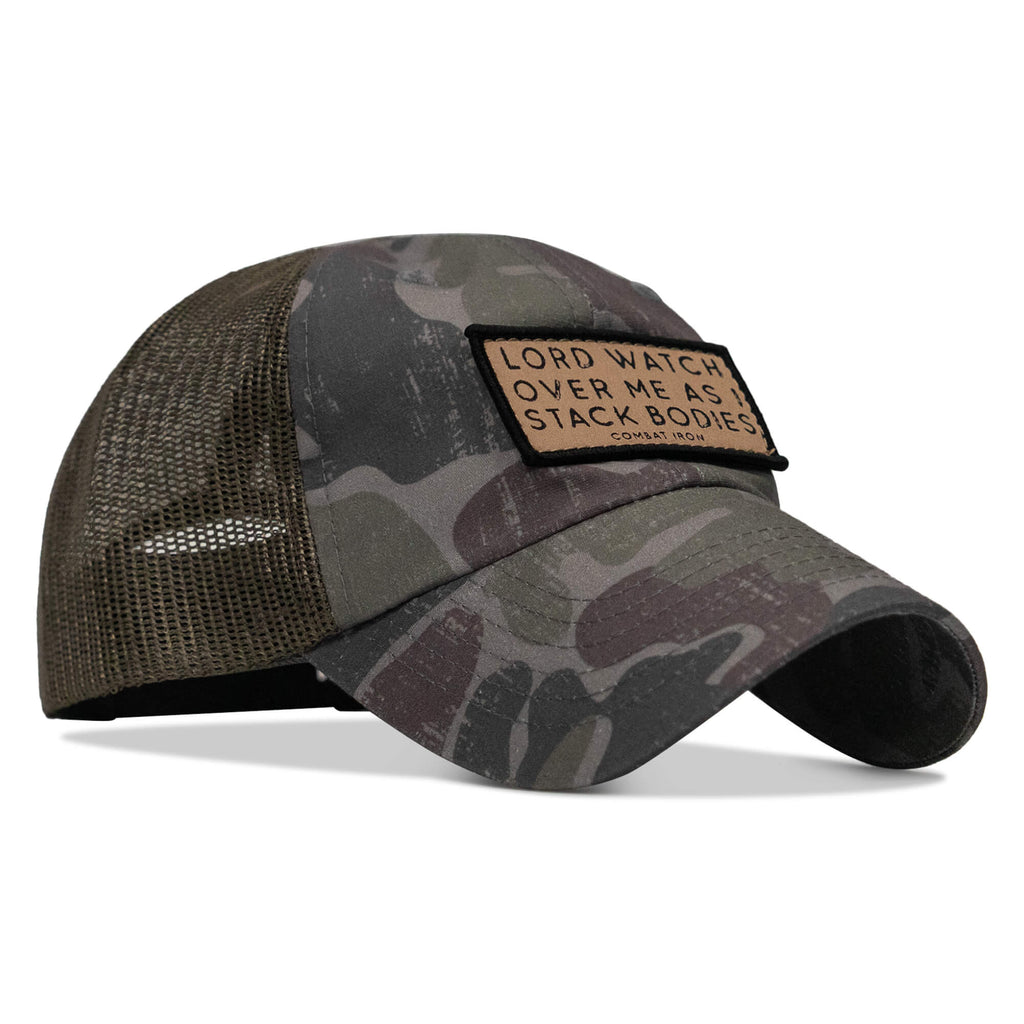 Lord Watch Over Me As I Stack Bodies Tan Patch Tactical Ripstop Mesh Snapback Hat