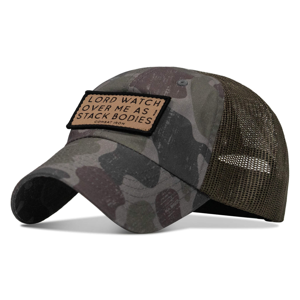 Lord Watch Over Me As I Stack Bodies Tan Patch Tactical Ripstop Mesh Snapback Hat