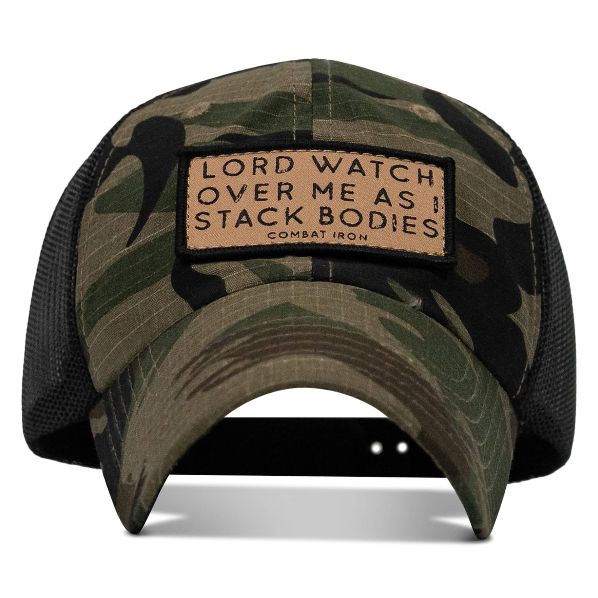 Lord Watch Over Me As I Stack Bodies Tan Patch Tactical Ripstop Mesh Snapback Hat