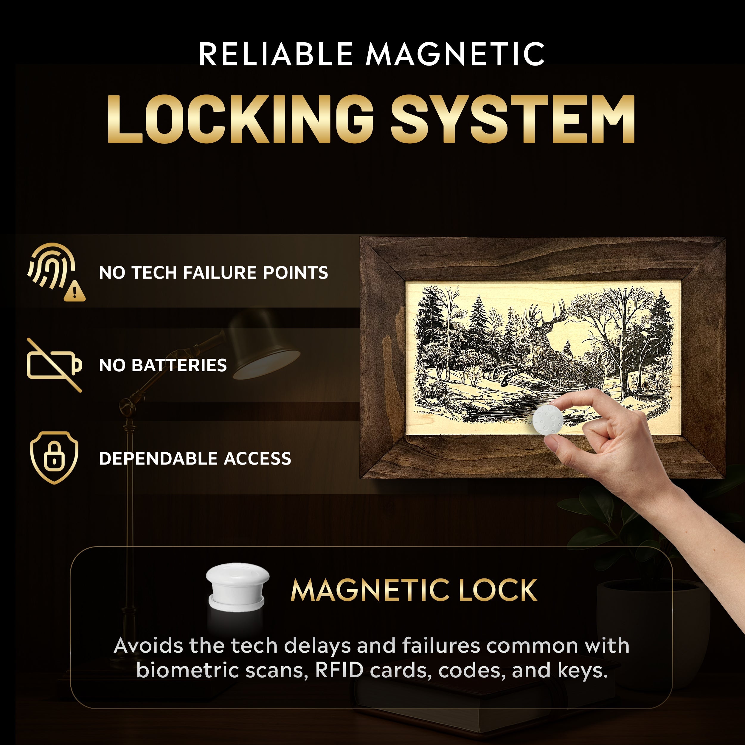 Leaping Deer Gun Concealment Furniture - Handcrafted Hidden Gun Storage Wall Decor - Hidden Safe Furniture with Magnetic Lock for Quick Access - Made in USA