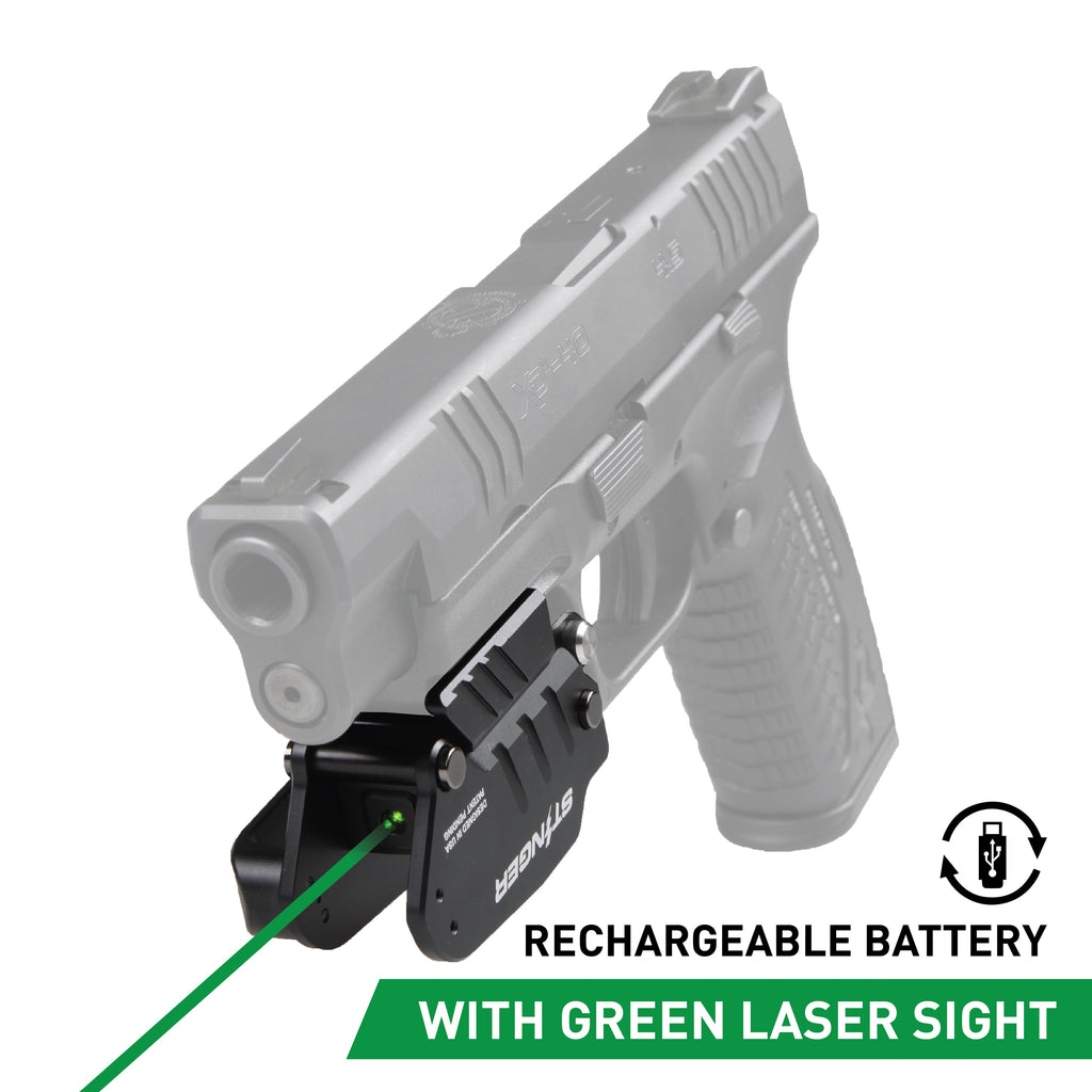 Stinger HL-GL Concealment Laser Sight System: Trigger Guard Protection, Minimalist Carry Holster (Rechargeable GREEN Laser - HDPE Body)