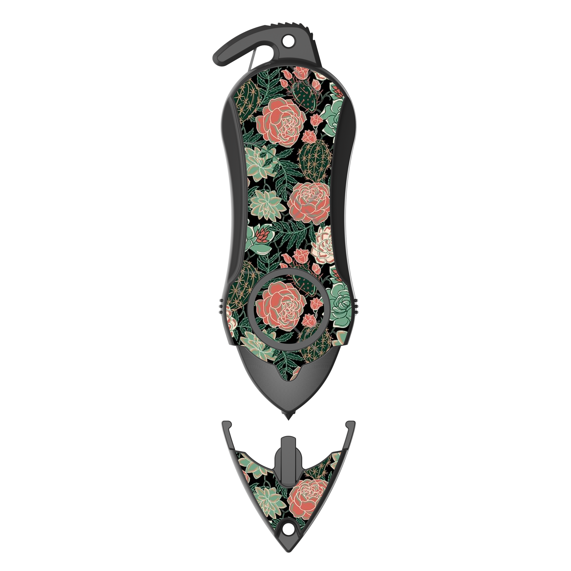 Stinger Personal Safety Alarm Keychain Emergency Tool: Siren Alarm, Seat Belt Cutter, Glass Breaker (Green Flower)