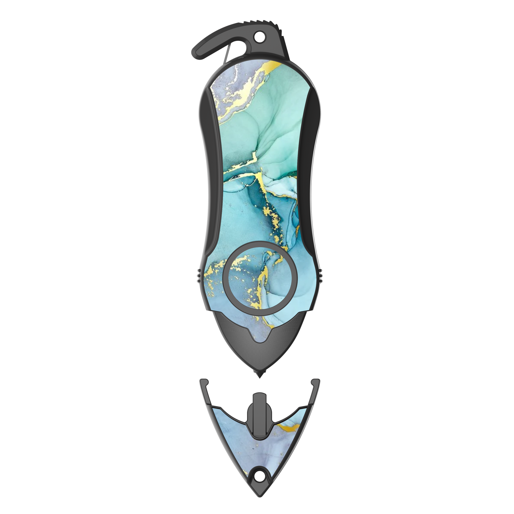 Personal Alarm Keychain Set: Safety Panic Alarm Siren, Seatbelt Cutter, Car Window Breaker, Wristlet Keychain, Contactless Key Tool, Pocket Flashlight (Green Marble)