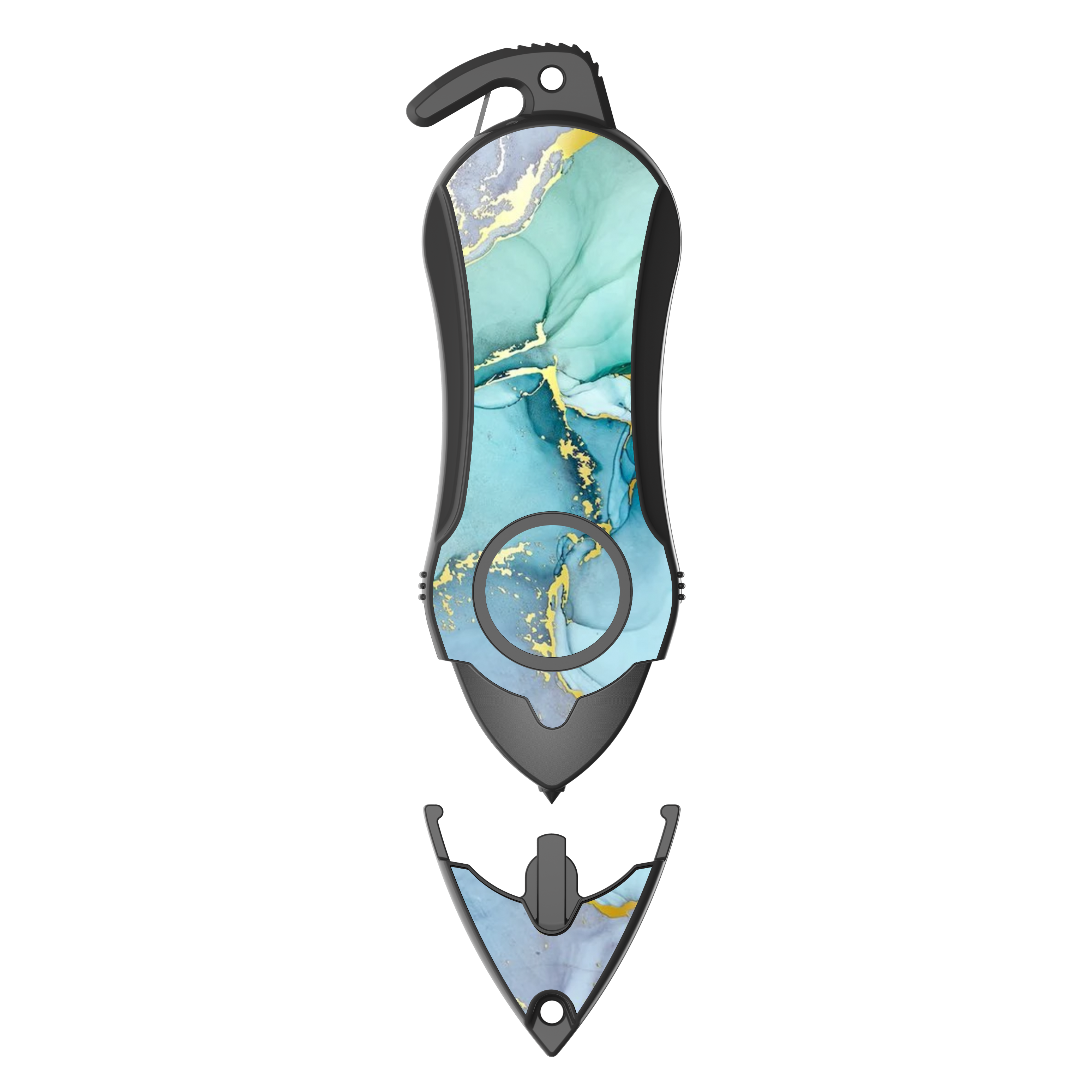 Personal Alarm Keychain Set: Safety Panic Alarm Siren, Seatbelt Cutter, Car Window Breaker, Wristlet Keychain, Contactless Key Tool, Pocket Flashlight (Green Marble)
