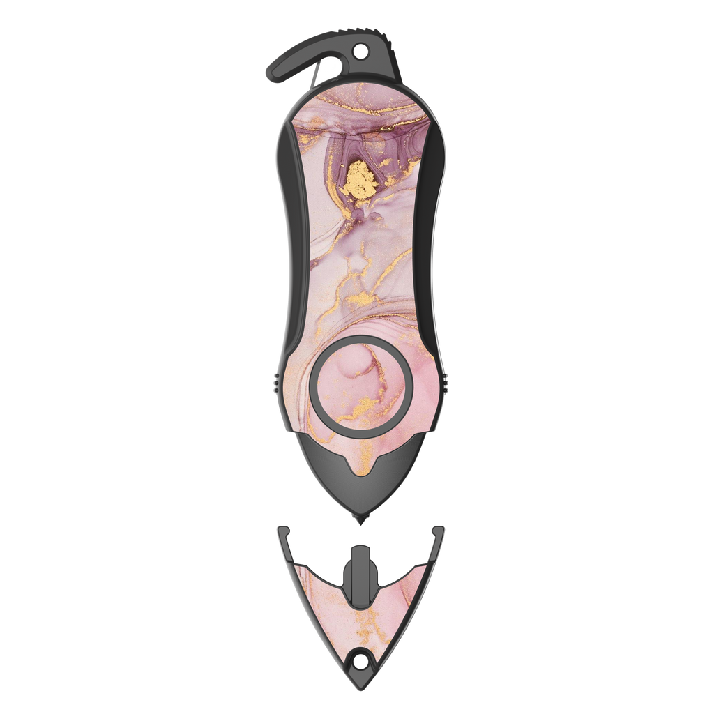 Personal Alarm Keychain Set: Safety Panic Alarm Siren, Seatbelt Cutter, Car Window Breaker, Wristlet Keychain, Contactless Key Tool, Pocket Flashlight (Pink Marble)