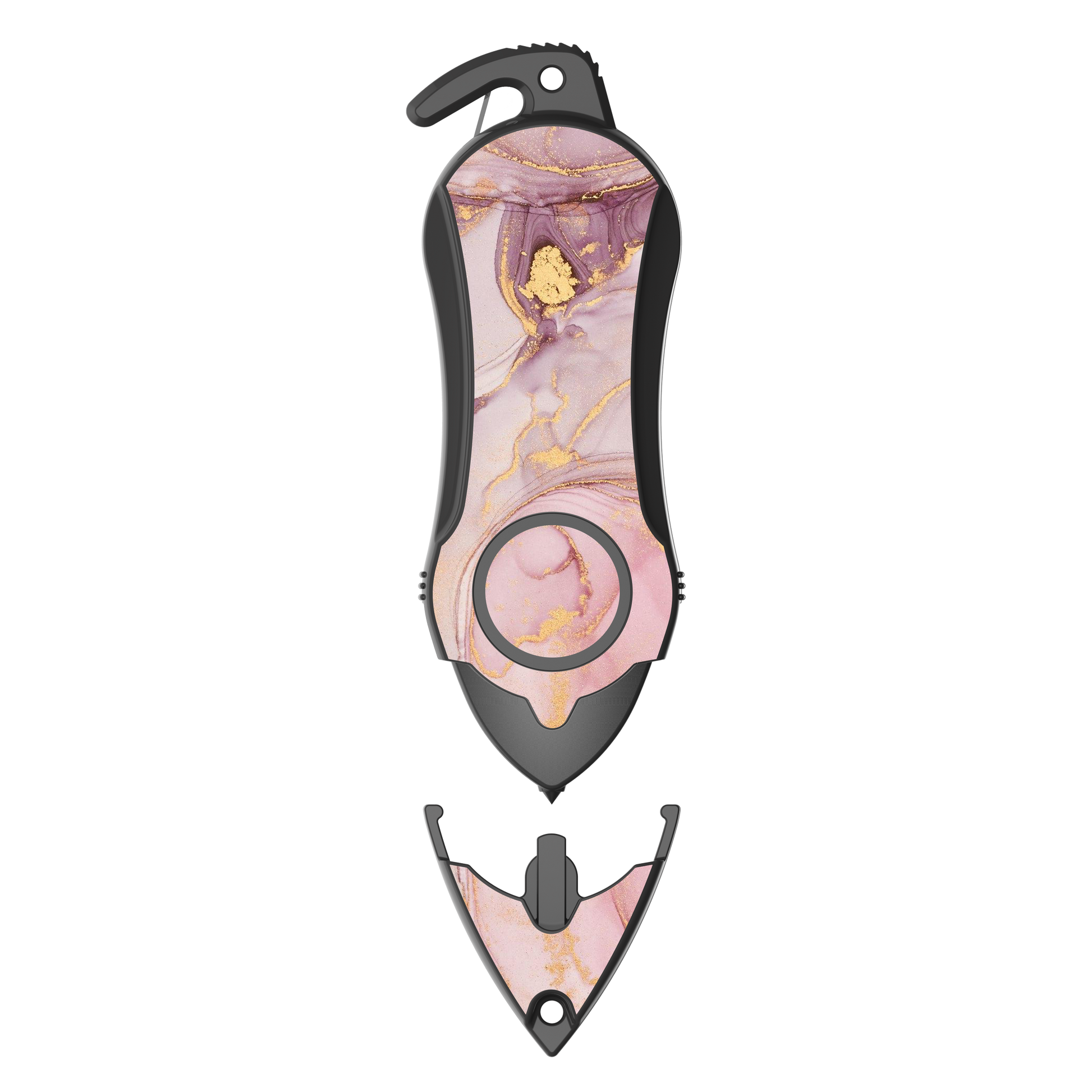 Personal Alarm Keychain Set: Safety Panic Alarm Siren, Seatbelt Cutter, Car Window Breaker, Wristlet Keychain, Contactless Key Tool, Pocket Flashlight (Pink Marble)